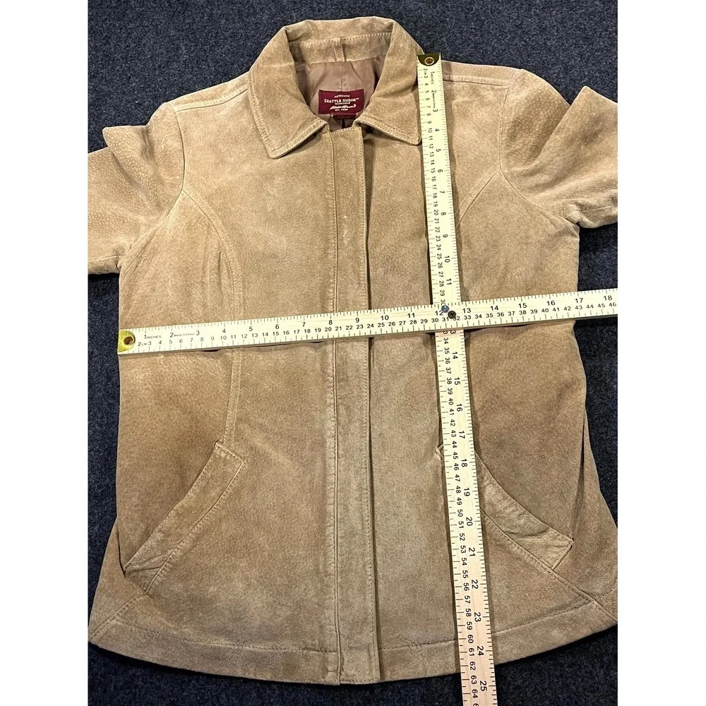 Eddie Bauer Seattle Suede Washable Leather Jacket Womens Small Tan Full Zip - Picture 11 of 13